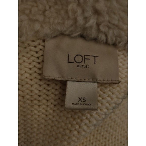LOFT Ivory Cream White Suede Sherpa Open Front Knit Vest Size XS - Picture 7 of 7